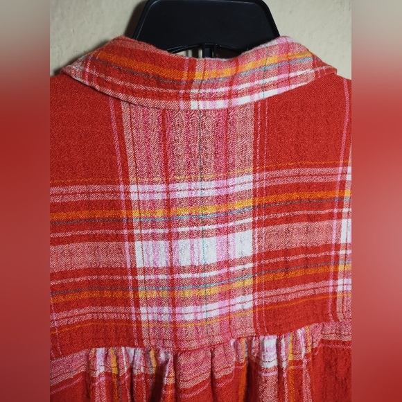 Pilcro Top Orange Plaid Soft Button Down Tunic Boho Fall - Picture 16 of 16